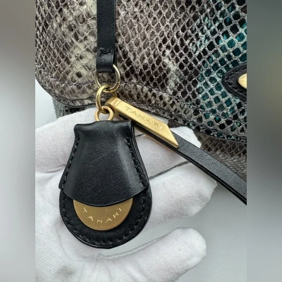 Tahari Leather Snake Print Satchel - Picture 7 of 9